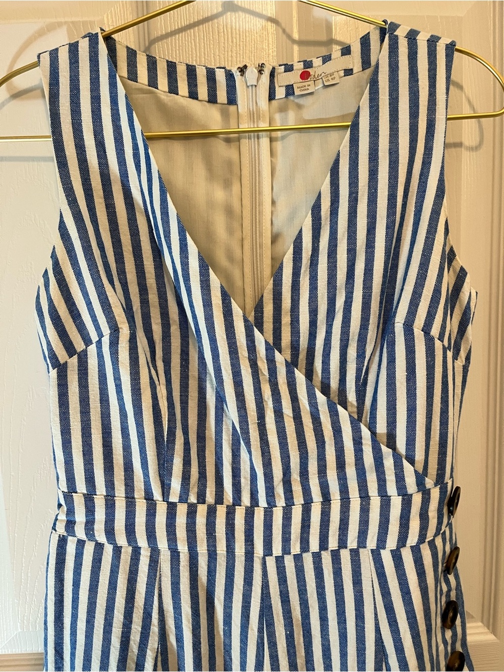 Boden Blue White Stripe Linen Blend Culotte Jumpsuit Petite 4 Coastal Chic - Picture 3 of 8